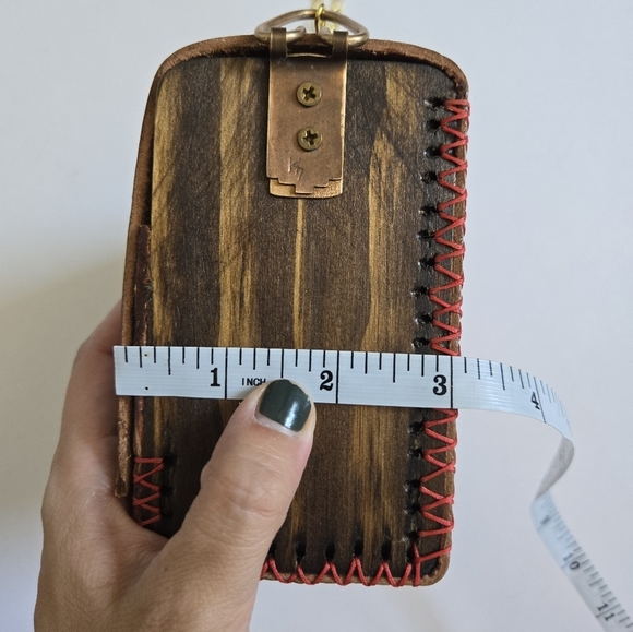 Custom/handmade full grain leather wood crossbody purse golden chain strap - Picture 13 of 14